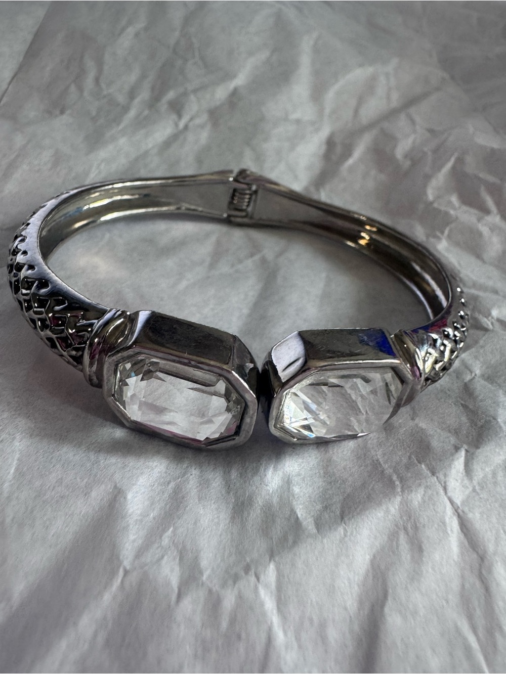 Silver Crystal Open Cuff Bracelet - Clear Stones